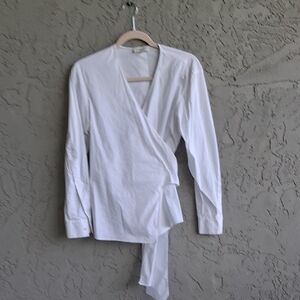Lafayette 148 New York White Wrap Tie Front Blouse